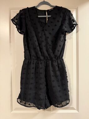 Black Swiss Dot Romper Medium Flutter Sleeve
